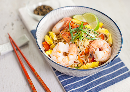 Cold Shrimp Ramen Salad with Sesame Dressing