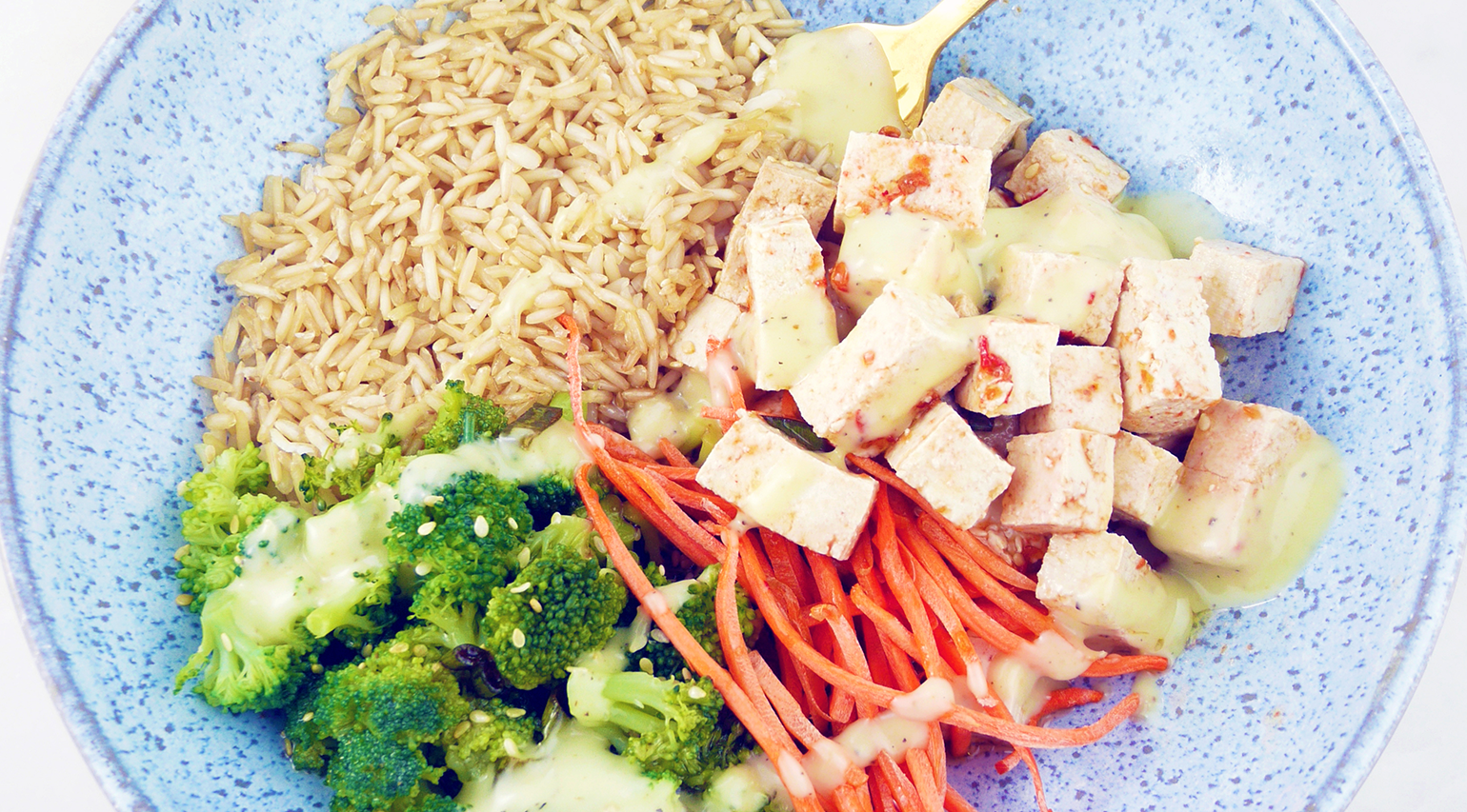 Asian Marinated Tofu Buddha Bowl with Lemon-Tahini Dressing