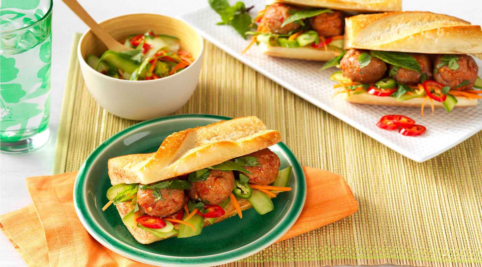 Vegan Banh Meatball with Tangy Herb Slaw