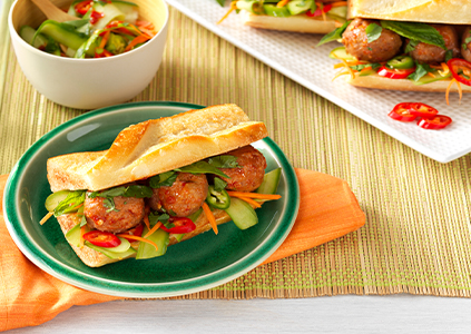 Vegan Banh Meatball with Tangy Herb Slaw