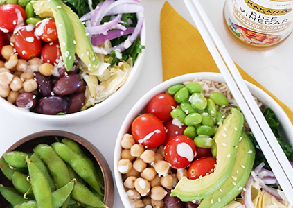 Greek Vegetarian Power Bowl with Miso Ginger Sauce