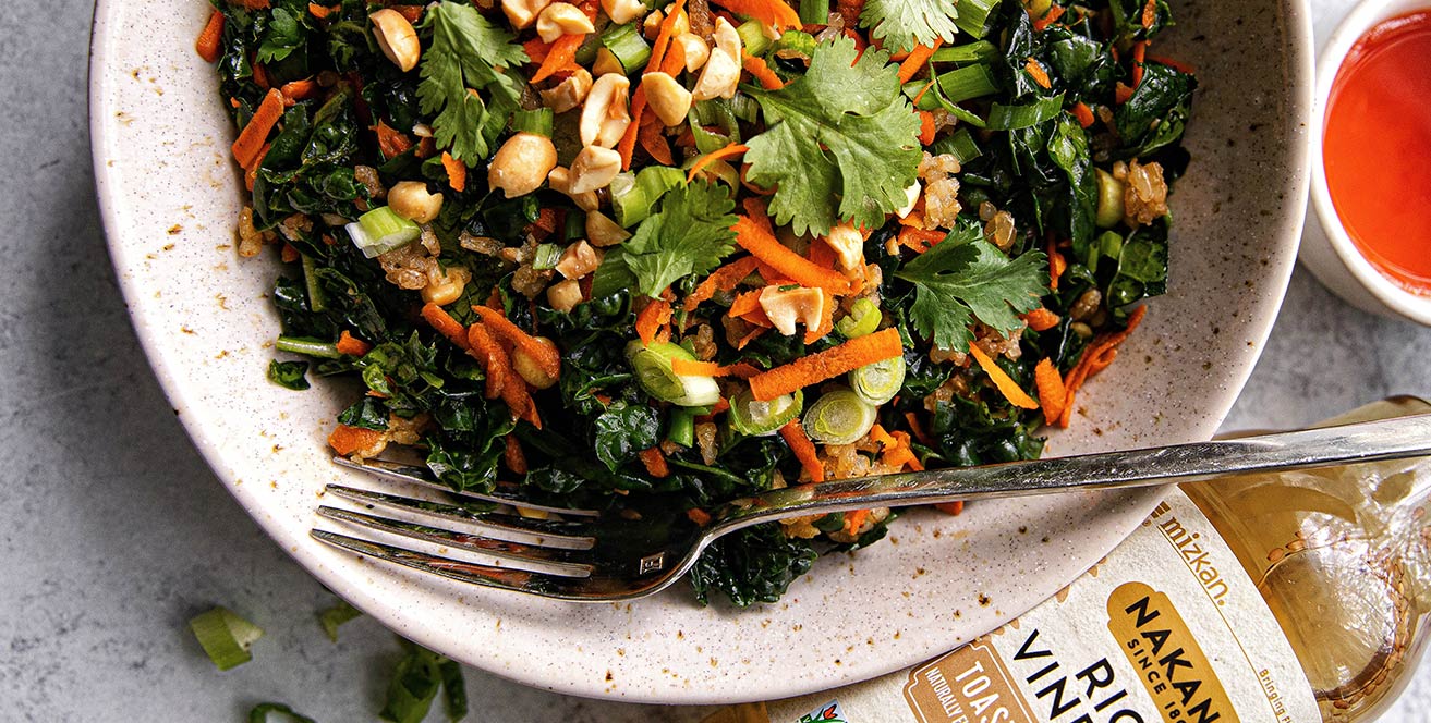 Crispy Rice Kale Salad with Spicy Sriracha Dressing