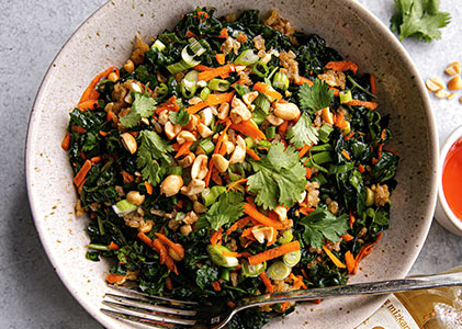 Crispy Rice Kale Salad with Spicy Sriracha Dressing