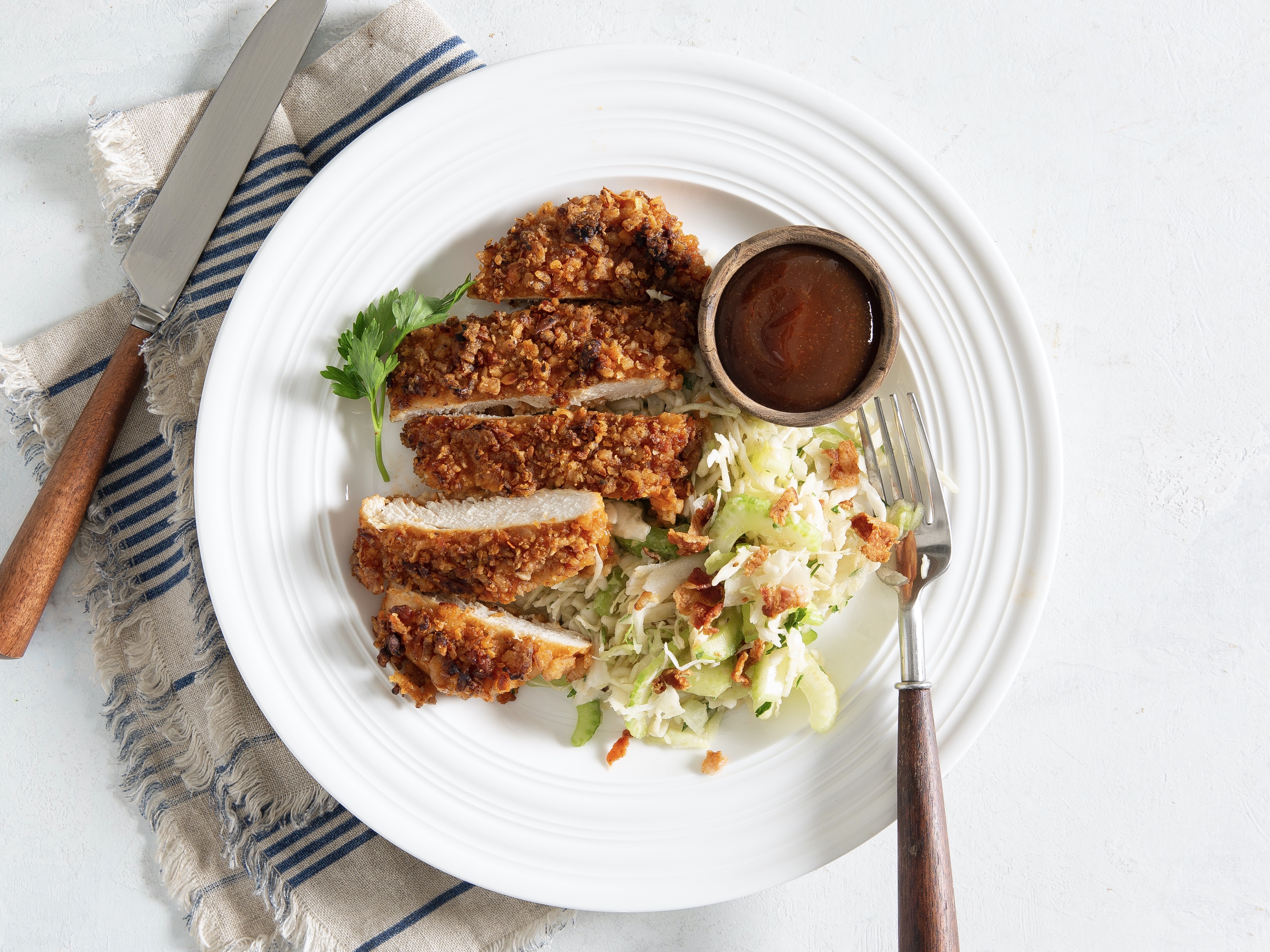 Crunchy Onion Barbecue Chicken with Wilted Slaw