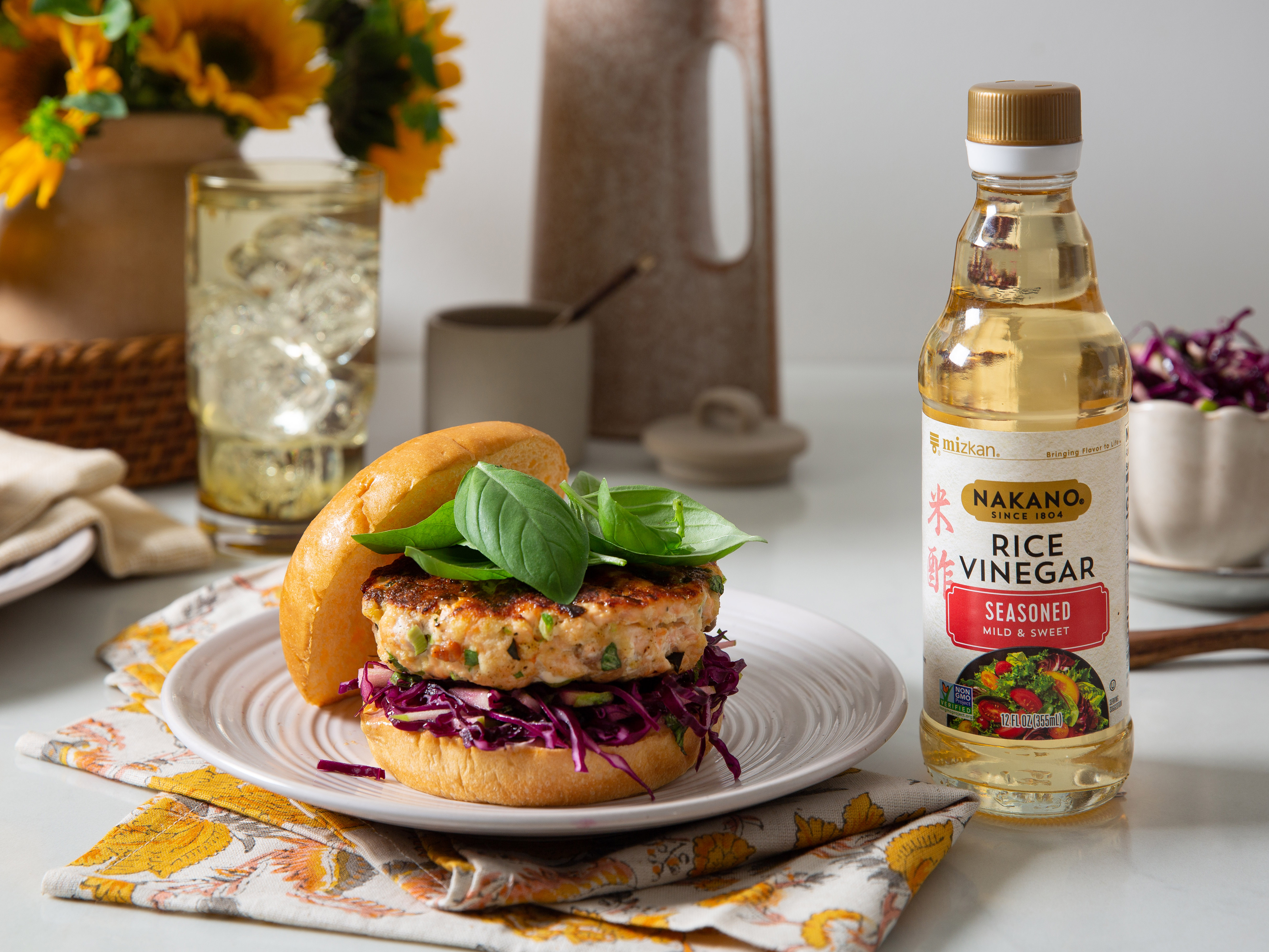 Salmon Burgers with Cabbage and Apple Slaw